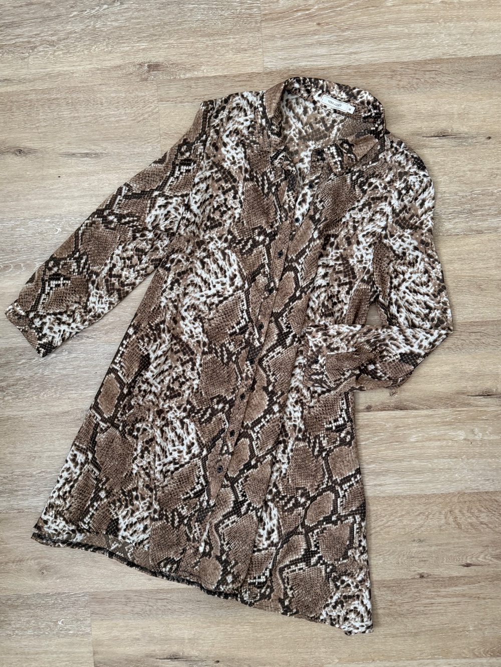 ANTHROPOLOGIE Vera & Lucy Womens Brown Animal Collared Shirt Dress Size M